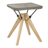 Safavieh Marcio Side Table Indoor Outdoor 19.69" Modern Dark Grey Natural Black Concrete Oak Steel VNN1024A 889048326415
