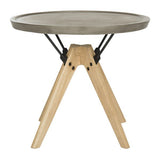 Safavieh Farmond Side Table Indoor Outdoor 19.69" Modern Dark Grey Natural Black Concrete Oak Steel VNN1027A 889048326446