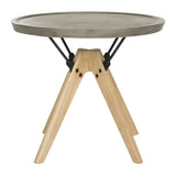 Safavieh Farmond Side Table Indoor Outdoor 19.69" Modern Dark Grey Natural Black Concrete Oak Steel VNN1027A 889048326446