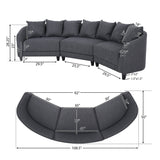 Covecrest Contemporary Fabric 3 Seater Curved Sectional Sofa, Charcoal and Dark Brown Noble House
