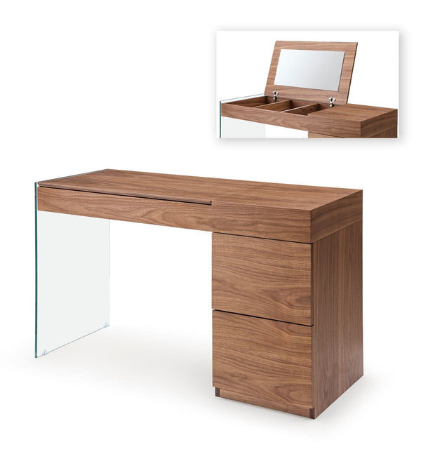 VIG Furniture Modrest Volare - Modern Walnut Floating Glass Vanity with Mirror VGWCG606-M-WAL-VTY