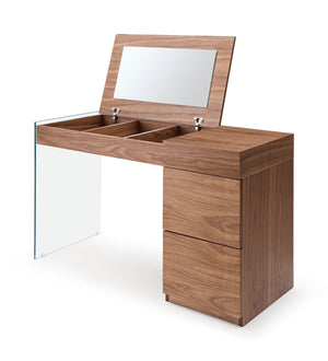 VIG Furniture Modrest Volare - Modern Walnut Floating Glass Vanity with Mirror VGWCG606-M-WAL-VTY