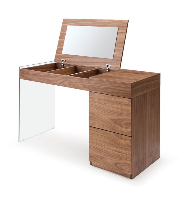 VIG Furniture Modrest Volare - Modern Walnut Floating Glass Vanity with Mirror VGWCG606-M-WAL-VTY