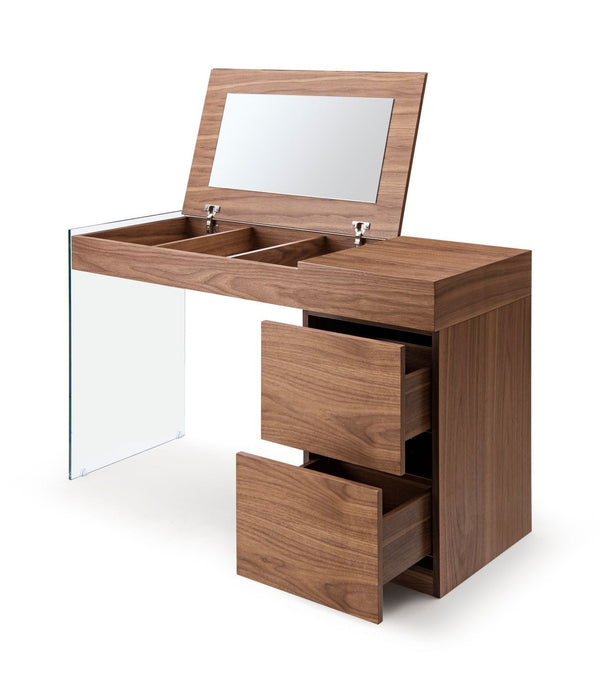 VIG Furniture Modrest Volare - Modern Walnut Floating Glass Vanity with Mirror VGWCG606-M-WAL-VTY