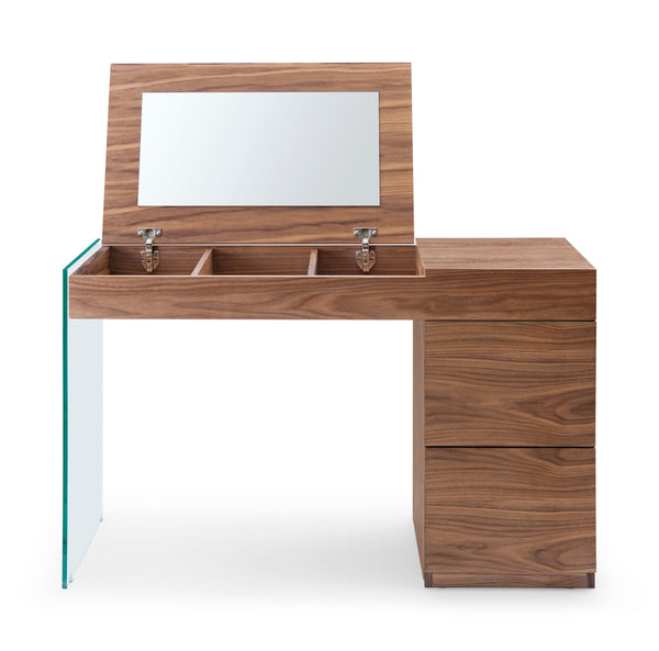 VIG Furniture Modrest Volare - Modern Walnut Floating Glass Vanity with Mirror VGWCG606-M-WAL-VTY