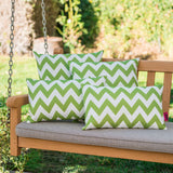 Marisol Outdoor Green and White Chevron Water Resistant Square and Rectangular Throw Pillows Noble House