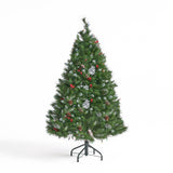 4.5-foot Mixed Spruce Pre-Lit Multi-Colored String Light Hinged Artificial Christmas Tree with Frosted Branches, Red Berries, and Frosted Pinecones