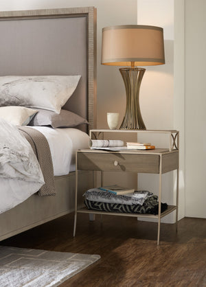 Hooker Furniture Elixir Modern-Contemporary Leg Nightstand in Rubberwood Solids with Chinese Walnut Veneers and Metal 5990-90116-DKW