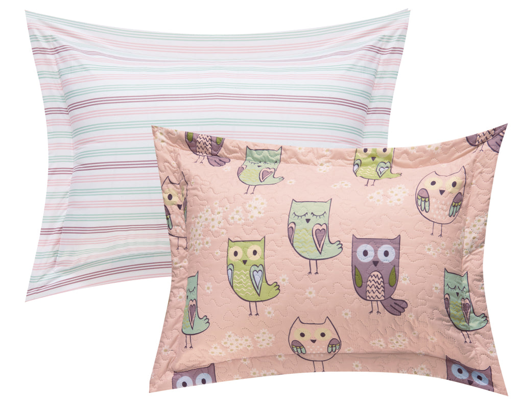 Owl Farm Pink Full 4pc Quilt Set
