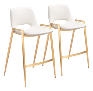 Zuo Modern Desi 100% Polyurethane, Plywood, Steel Modern Commercial Grade Counter Stool Set - Set of 2 White, Gold 100% Polyurethane, Plywood, Steel