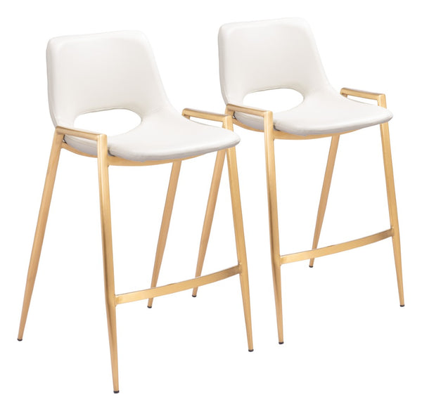 Zuo Modern Desi 100% Polyurethane, Plywood, Steel Modern Commercial Grade Counter Stool Set - Set of 2 White, Gold 100% Polyurethane, Plywood, Steel