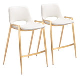 Zuo Modern Desi 100% Polyurethane, Plywood, Steel Modern Commercial Grade Counter Stool Set - Set of 2 White, Gold 100% Polyurethane, Plywood, Steel