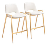 English Elm EE2703 100% Polyurethane, Plywood, Steel Modern Commercial Grade Counter Chair Set - Set of 2 White, Gold 100% Polyurethane, Plywood, Steel
