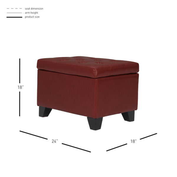 Julian Stylish Rectangular Bonded Leather Storage Ottoman with Biscuit Tufting for Home Organization