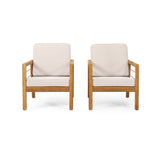 Verdugo Outdoor Acacia Wood Club Chairs with Cushions, Beige and Teak - Set of 2