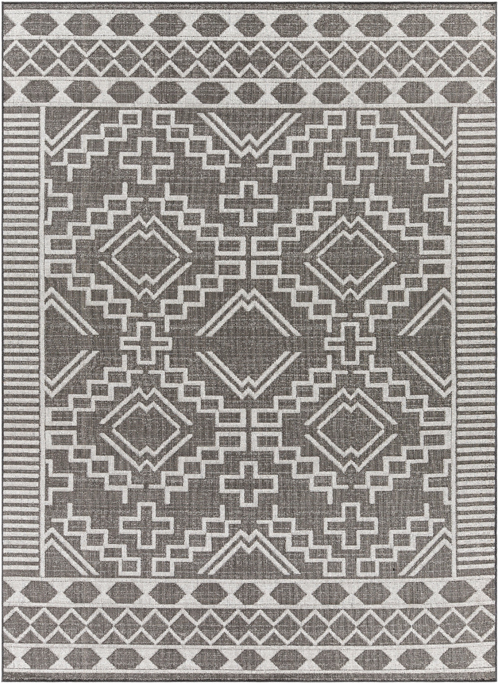 Veranda VRD-2309 Global Polypropylene Rug VRD2309-679 Dark Blue, Dark Brown, Taupe, Ivory 100% Polypropylene 6'7" x 9'