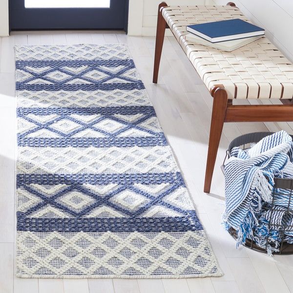 Vermont 211 Hand Woven 60% Wool, 40% Cottton 0 Rug Ivory / Blue 60% Wool, 40% Cottton VRM211N-9