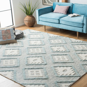 Safavieh Vermont Woollen Dhurry (Hand-Loomed) 60% Wool 40% Cotton Rug Blue / Ivory VRM601M-6SQ