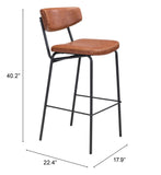 Zuo Modern Sharon 100% Polyurethane, Plywood, Steel Modern Commercial Grade Barstool Set - Set of 4 Vintage Brown, Black 100% Polyurethane, Plywood, Steel