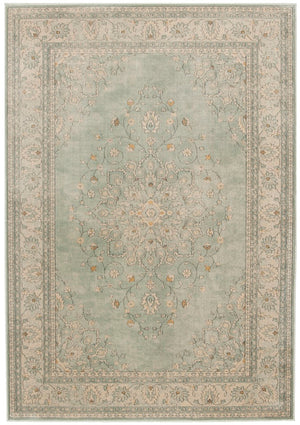 Vintage 134  Power Loomed 72% Viscose 15% Cotton 13% Polyester Rug Light Blue / Grey