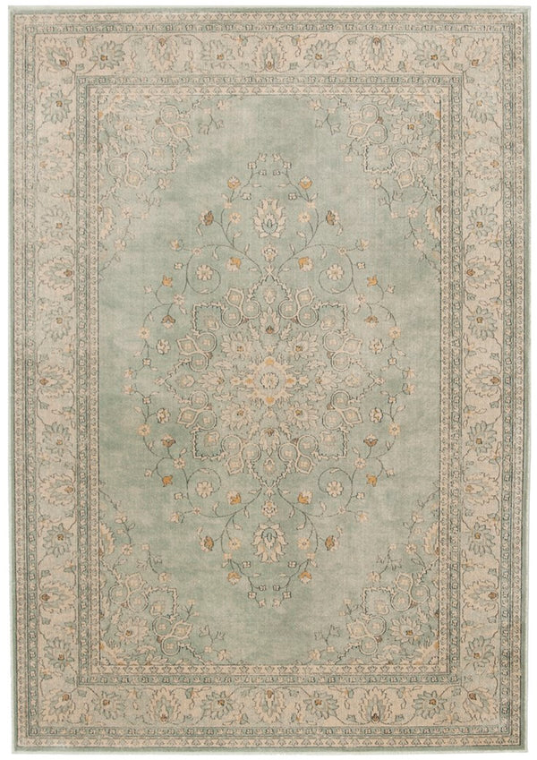 Vintage 134  Power Loomed 72% Viscose 15% Cotton 13% Polyester Rug Light Blue / Grey