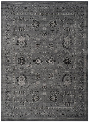 Vintage VTG442 Power Loomed Area Rug - Elegant Floral Design in Black and Grey for Timeless Charm