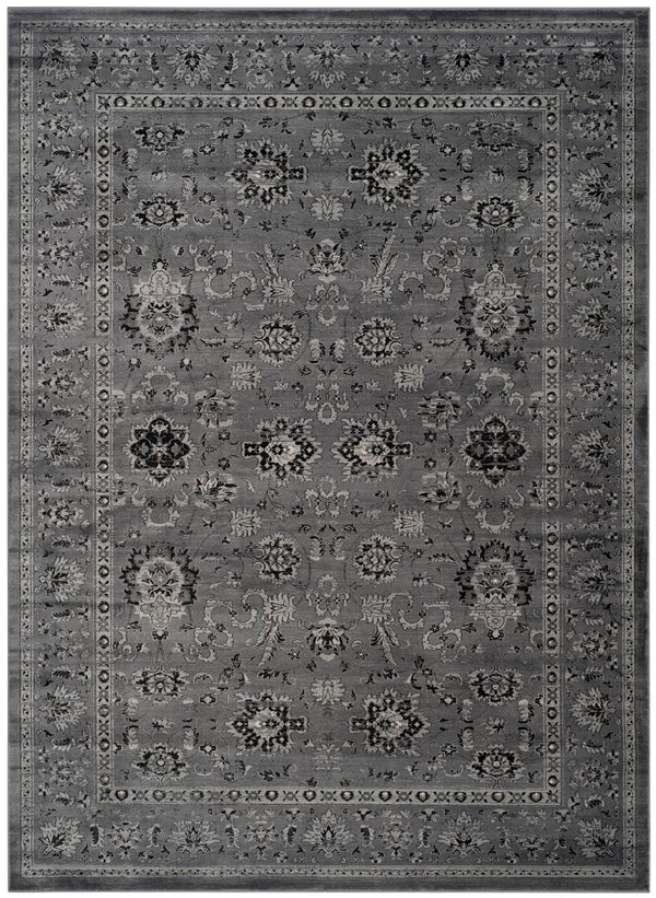 Vintage VTG442 Power Loomed Area Rug - Elegant Floral Design in Black and Grey for Timeless Charm