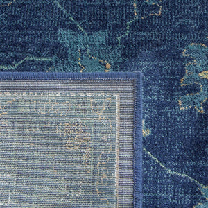 Vintage 873 Traditional Power Loomed 72% Viscose 15% Cotton 13% Polyester Rug Navy / Teal