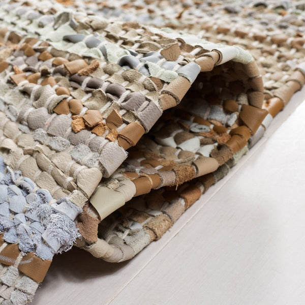 Vintage Hand Woven Leather Rug - Luxurious 85% Leather Blend, Unique Texture for Elegant Spaces