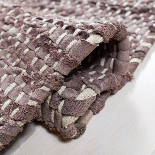 Vintage Hand Woven Leather Rug - Luxurious 85% Leather Blend, Unique Texture for Elegant Spaces