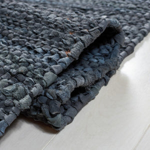 Vintage Hand Woven Leather Rug - Luxurious 85% Leather Blend, Unique Texture for Elegant Spaces