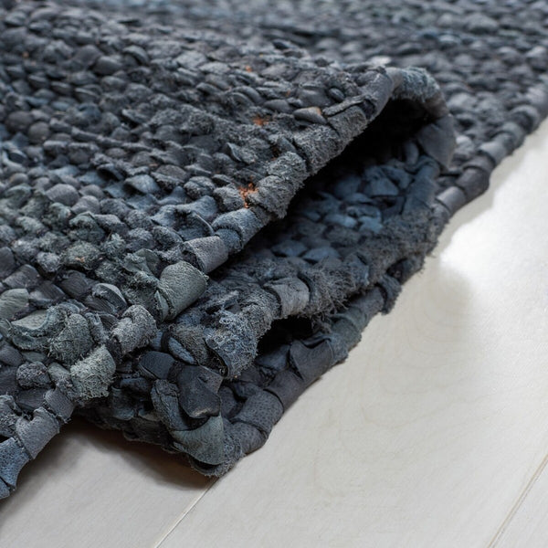 Vintage Hand Woven Leather Rug - Luxurious 85% Leather Blend, Unique Texture for Elegant Spaces