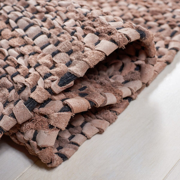 Vintage Hand Woven Leather Rug - Luxurious 85% Leather Blend, Unique Texture for Elegant Spaces