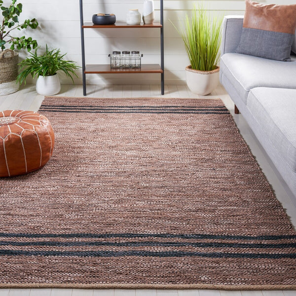 Vintage Hand Woven Leather Rug - Luxurious 85% Leather Blend, Unique Texture for Elegant Spaces