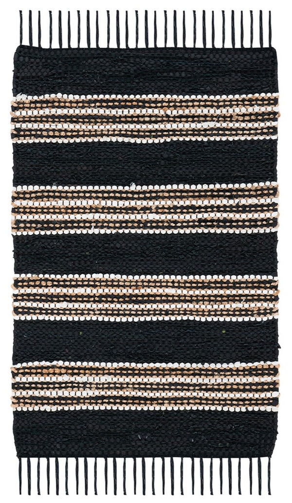 Vintage Leather 601 Hand Woven Pile Content: 70% Leather 30% Jute | Overall Content: 70% Leather 25% Jute 10% Cotton 0 Rug Black / Natural PILE CONTENT: 70% LEATHER 30% JUTE | OVERALL CONTENT: 70% LEATHER 25% JUTE 10% COTTON VTL601Z-8