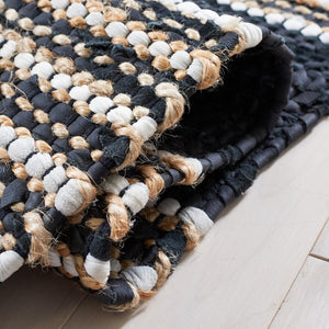 Vintage Leather 601 Hand Woven Pile Content: 70% Leather 30% Jute | Overall Content: 70% Leather 25% Jute 10% Cotton 0 Rug Black / Natural PILE CONTENT: 70% LEATHER 30% JUTE | OVERALL CONTENT: 70% LEATHER 25% JUTE 10% COTTON VTL601Z-8