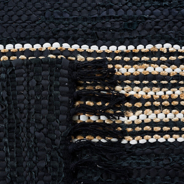 Vintage Leather 601 Hand Woven Pile Content: 70% Leather 30% Jute | Overall Content: 70% Leather 25% Jute 10% Cotton 0 Rug Black / Natural PILE CONTENT: 70% LEATHER 30% JUTE | OVERALL CONTENT: 70% LEATHER 25% JUTE 10% COTTON VTL601Z-8