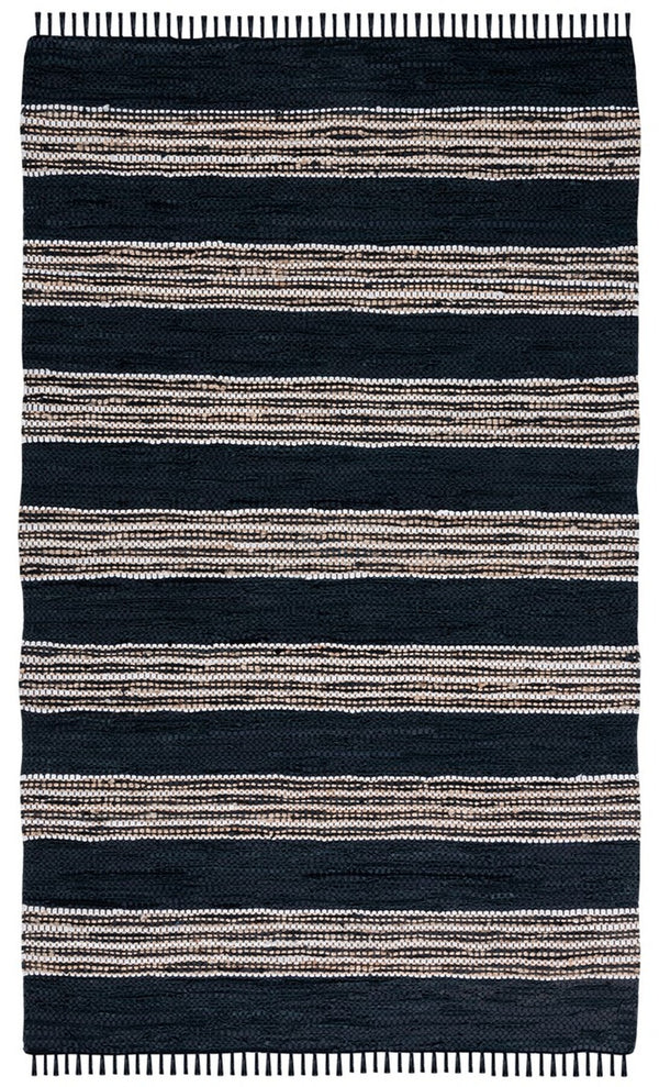 Vintage Leather 601 Hand Woven Pile Content: 70% Leather 30% Jute | Overall Content: 70% Leather 25% Jute 10% Cotton 0 Rug Black / Natural PILE CONTENT: 70% LEATHER 30% JUTE | OVERALL CONTENT: 70% LEATHER 25% JUTE 10% COTTON VTL601Z-8