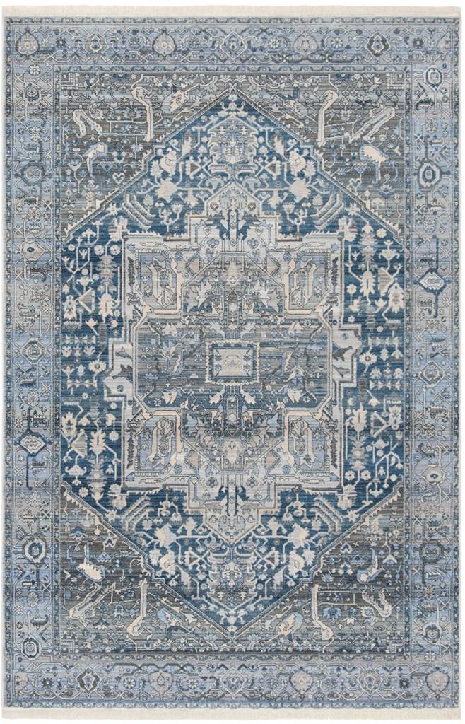 Vintage Persian 474  Power Loomed Polyester Rug Charcoal / Blue
