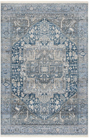 Vintage Persian 474  Power Loomed Polyester Rug Charcoal / Blue