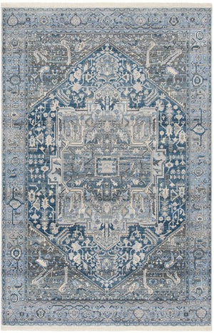 Vintage Persian 474 Indoor/Outdoor Powerloomed 100% Polyester Rug Charcoal / Blue