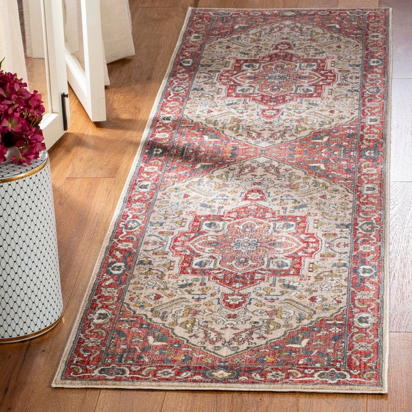Vintage Persian 479 Indoor/Outdoor Powerloomed 100% Polyester Rug Red / Ivory