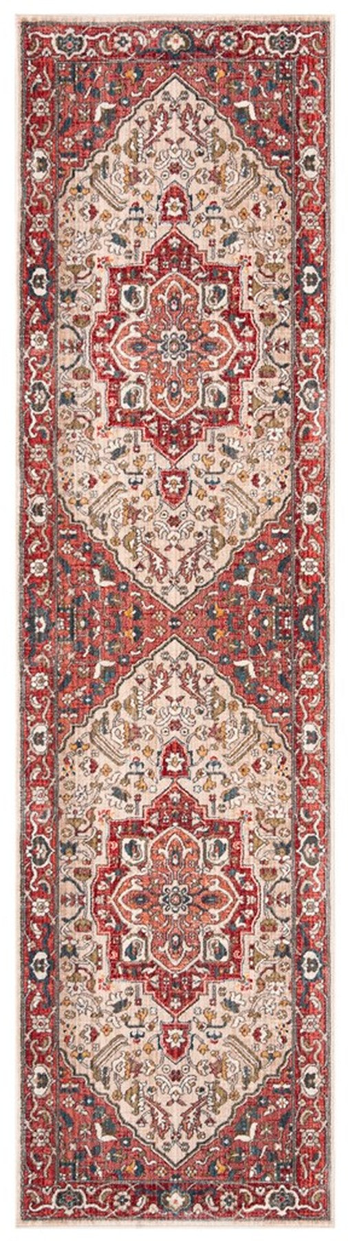 Vintage Persian 479 Indoor/Outdoor Powerloomed 100% Polyester Rug Red / Ivory