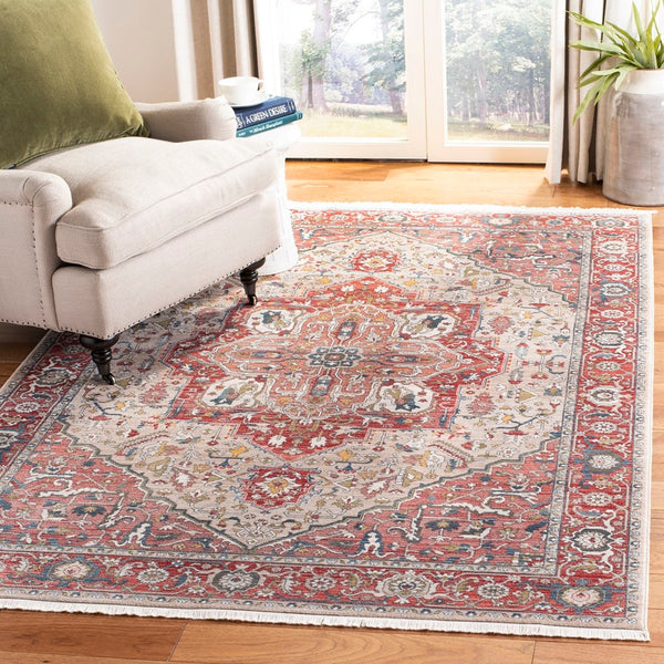Vintage Persian 479 Indoor/Outdoor Powerloomed 100% Polyester Rug Red / Ivory