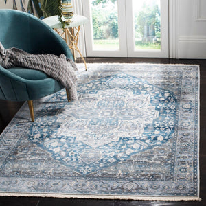 Vintage Persian 479 Indoor/Outdoor Powerloomed 100% Polyester Rug Charcoal / Blue
