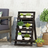 Axelle Outdoor Firwood 3 Tiered Plant Stand, Dark Gray Noble House
