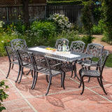 Abigal Outdoor 9 Piece Shiny Copper Finish Cast Aluminum Dining Set Noble House