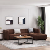 Noble House Goyette Contemporary Faux Leather 3 Seater Sofa with Chaise Lounge, Dark Brown and Dark Walnut
