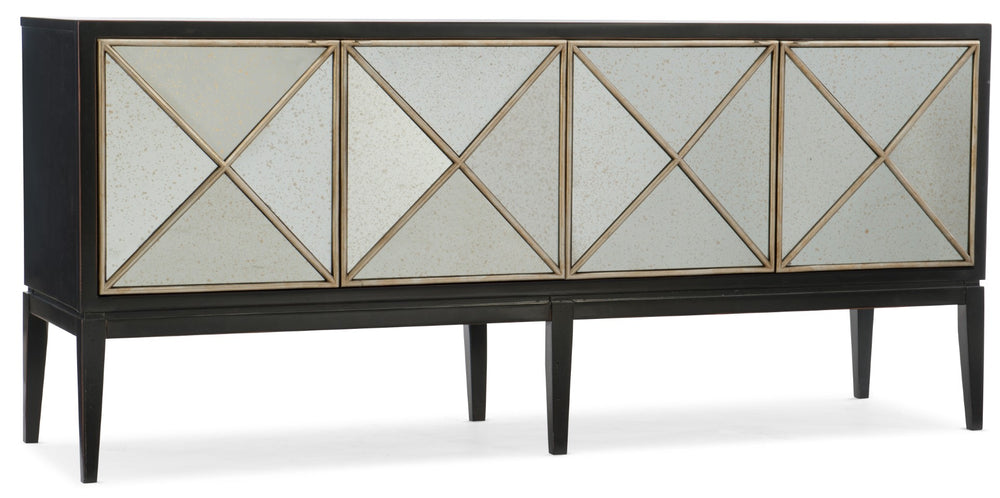Hooker Furniture Melange Traditional/Formal Poplar and Hardwood Solids with Birch Veneers and Antique Mirror Jova Four-Door Credenza 638-85306-CHP