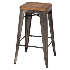 Metropolis Backless Counter Stool Set of 4 - Stylish Pine Wood Top, Stackable Bistro Design for Home